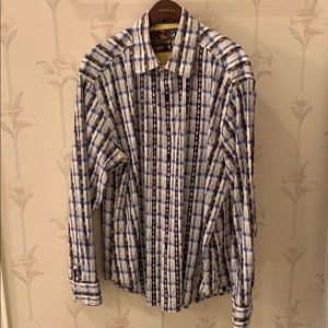 Robert Graham striped plaid shirt w/ embroidery